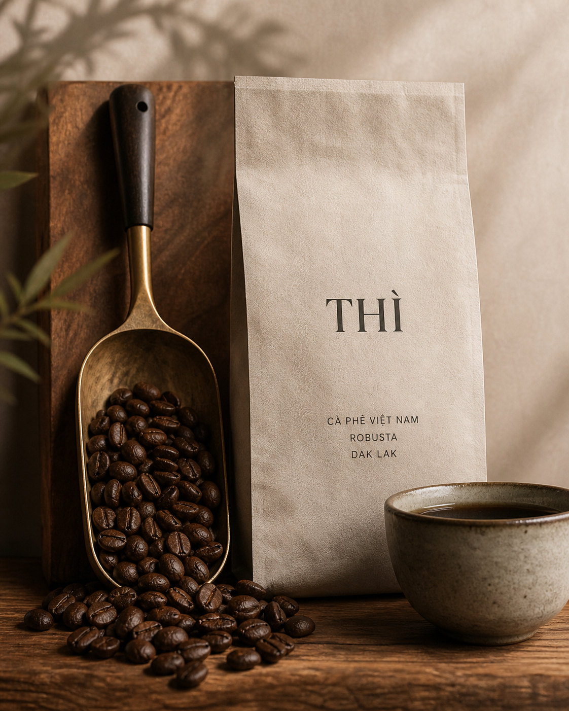 Café vietnamien, grains de robusta et tasse